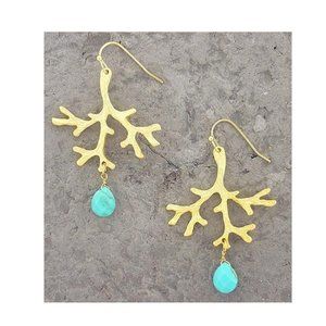 Tropical Turquoise on Gold Coral Branches Earrings